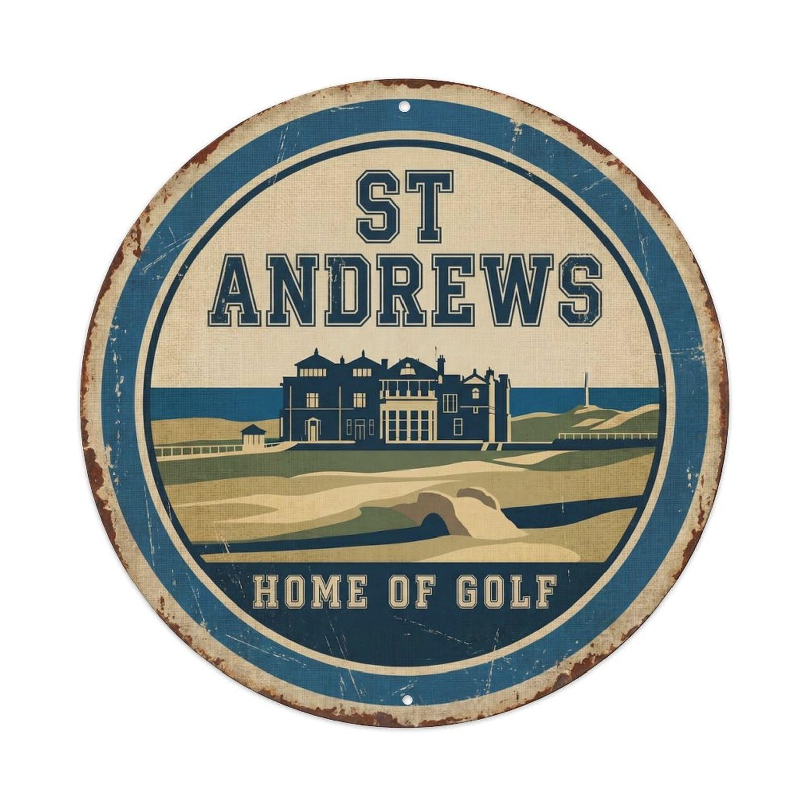 Cmhok Vintage Style-19 Vintage Travel Andrews Golf Scotland Artwork Metal Tin Sign Plaque Wall Decor For Cafe, Club, Garden Round Metal Poster 8X8inch