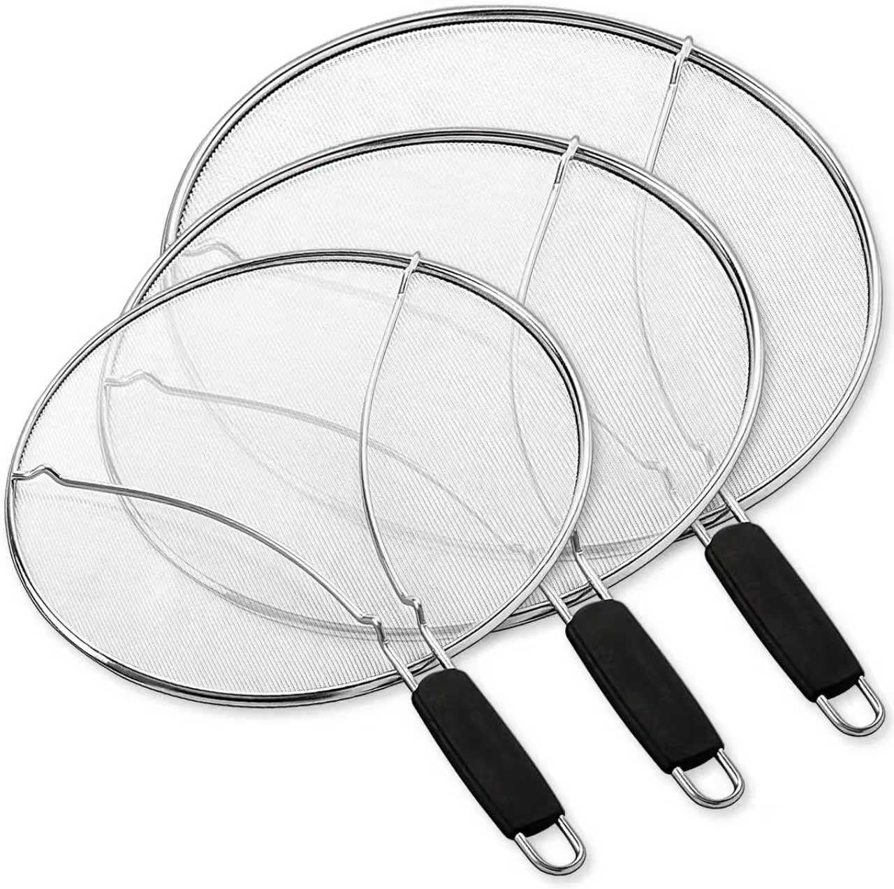 PLACHIDAY Stainless Steel Splatter Screen Set of 3 (9.8", 11.4", 13") - Ultra Fine Mesh Grease Guard for Frying Pans, Dishwasher Safe