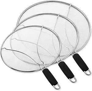 Splatter Screen for Cooking - Stainless Steel Grease Splatter Guard for Frying Pan, Ultra Fine Mesh Lids Set of 3(9.8