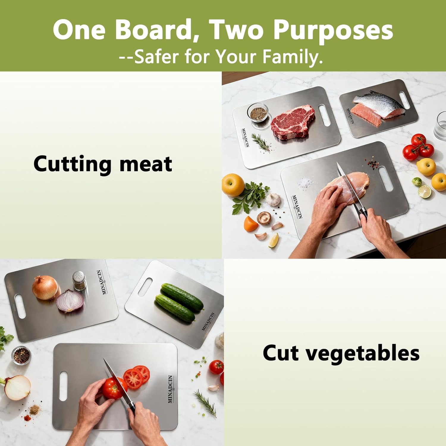 Titanium Cutting Boards For Kitchen, 100% Pure Cut Titanium Cutting Board, Food Grade Quality, Double-sided non-toxic, Easy To Clean, Dishwasher Safe And Will Not Absorb Odors(12L*9W)