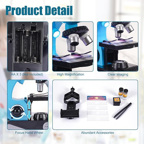Little World Microscope for Kids, 100x - 1200x Science Kits for Kids Age 5-7 Age 8-12, Microscope Beginner Kit with Double LED & Phone Stand, Learning Resources Toys, Science Experiment STEM Kits