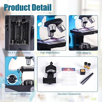 Little World Microscope for Kids, 100x - 1200x Science Kits for Kids Age 5-7 Age 8-12, Microscope Beginner Kit with Double LED & Phone Stand, Learning Resources Toys, Science Experiment STEM Kits