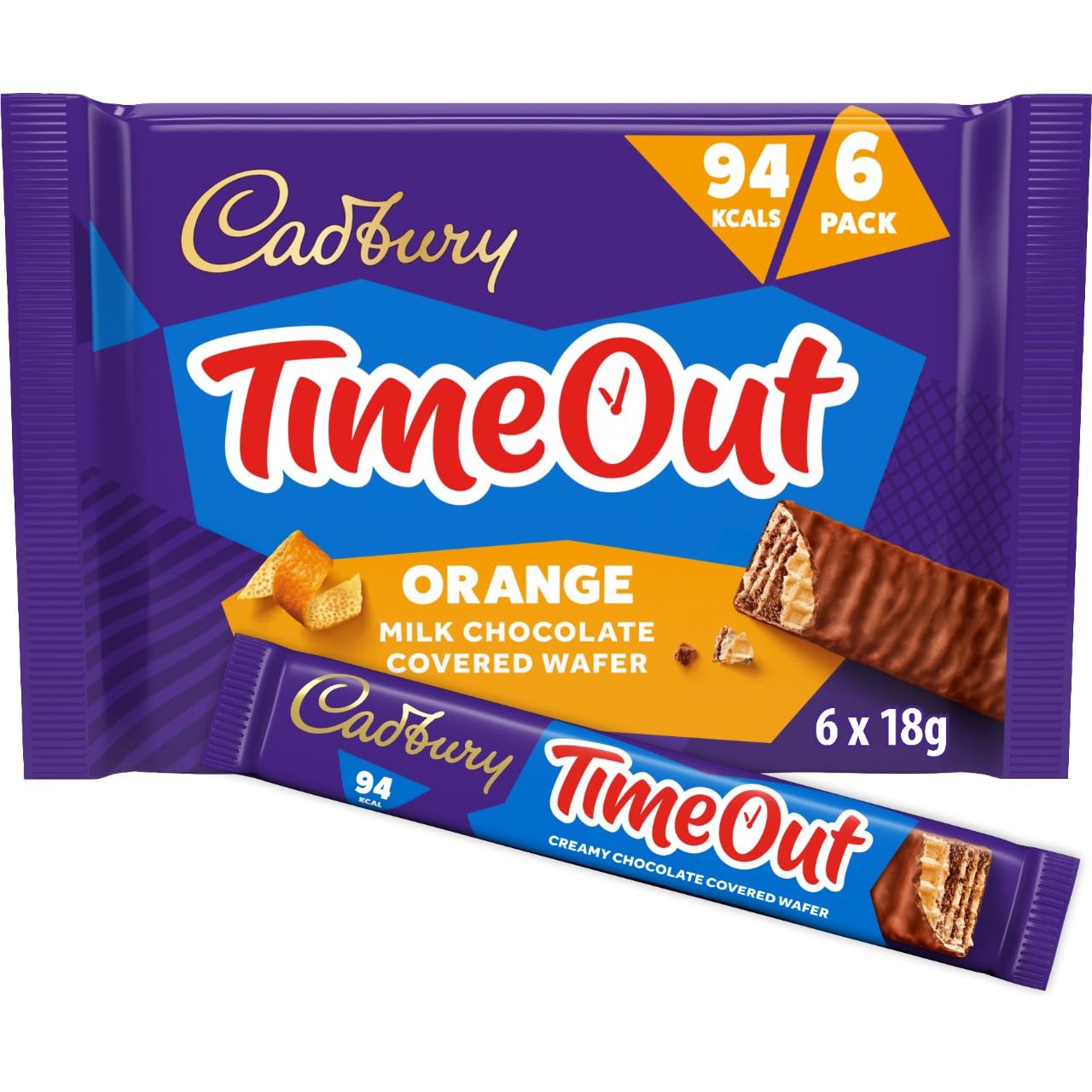 Cadbury Timeout Orange Chocolate Wafer Bars, 6 x 18 g (Pack of 1)