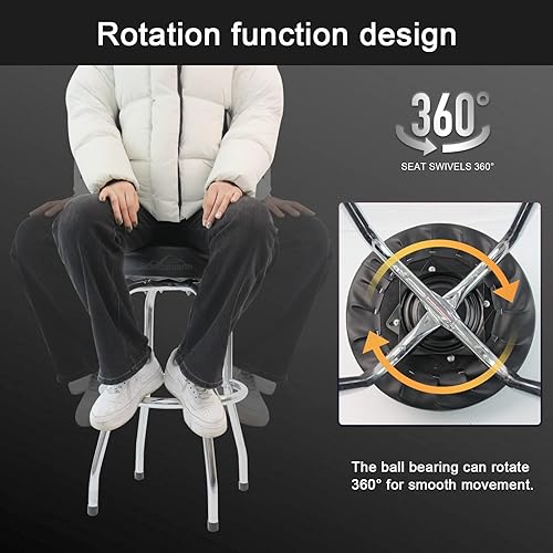 Miniatura 8 de Ruedamann Taburete de bar giratorio de 29 pulgadas de alto, asiento acolchado de cuero sintético negro, marco cromado, soporta hasta 300 libras,
