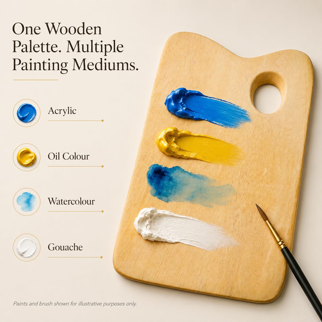 ArtRight Wooden Rectangular Painting Palette - Handmade Paint Palette with Thumb Hole for Acrylic, Oil, Gouache Watercolor Painting - for Professional Artists, Art Enthusiasts & Kids 1