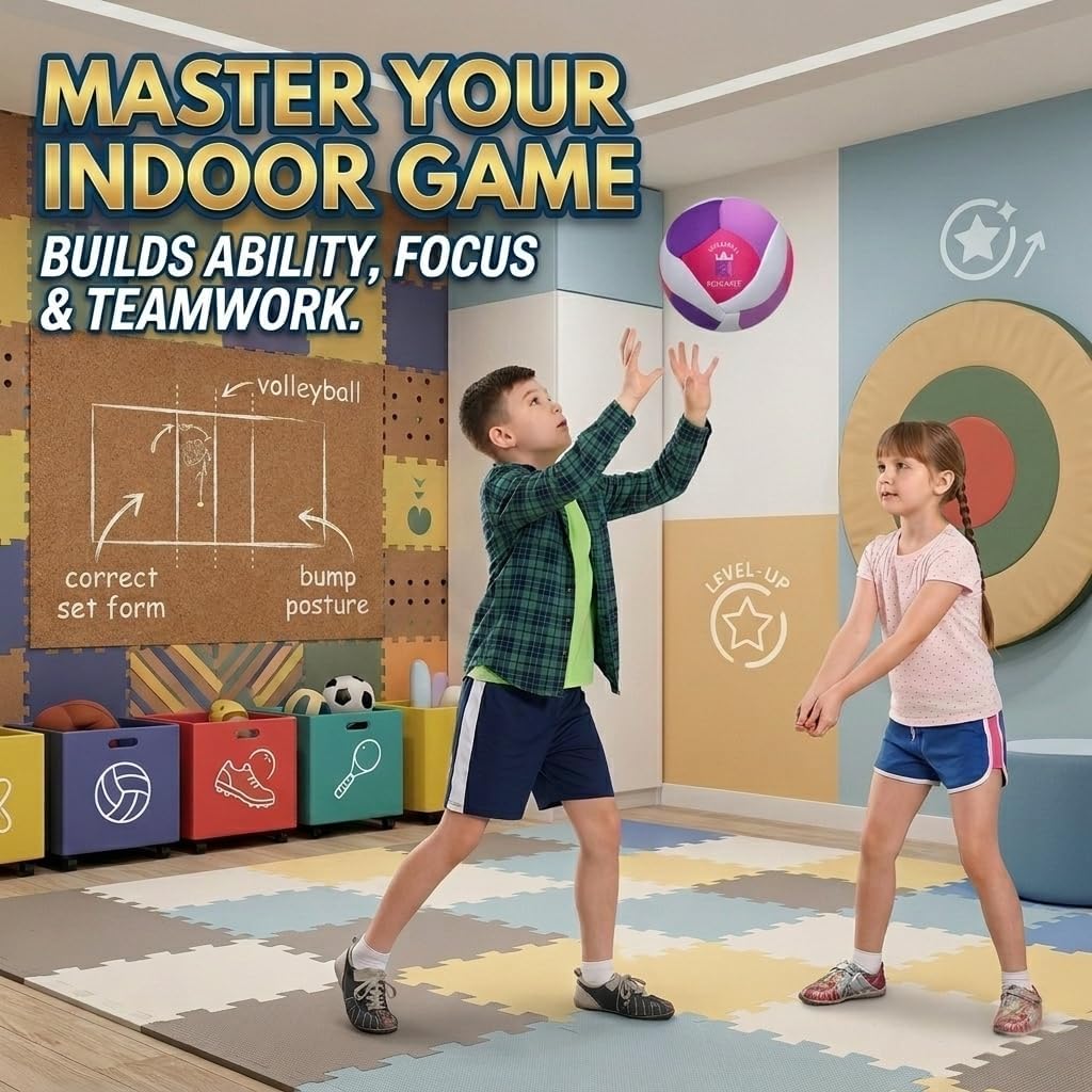 Indoor Pink Volleyball- Super Soft No-Sting Indoor Volleyball for Girl & Kids - Pain Free Youth Volleyball Ball with Realistic Feel & Bounce - Includes 6" Hand Pump for Easy Inflation.