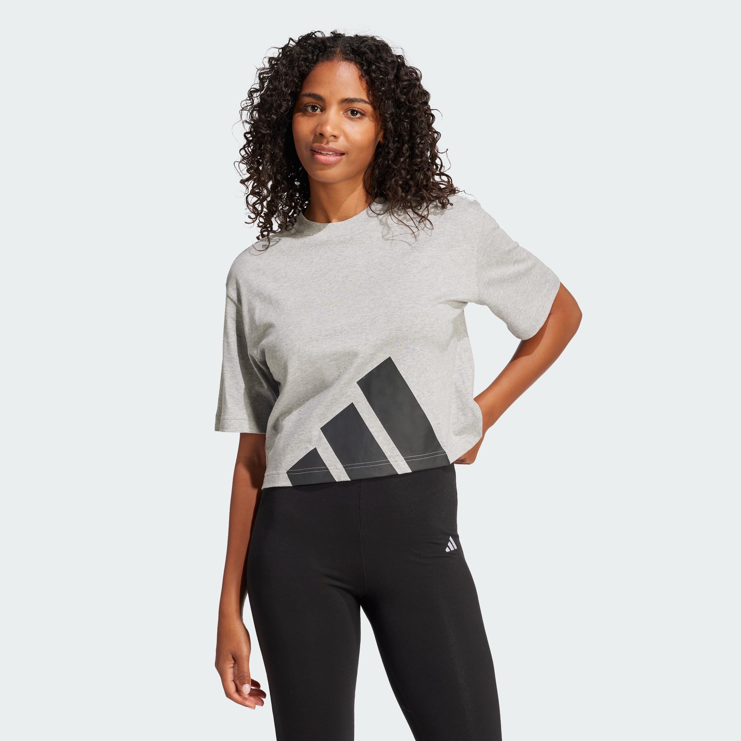 adidas Women's Essentials Big Logo Boyfriend T-Shirt, Medium Grey Heather/Black, L