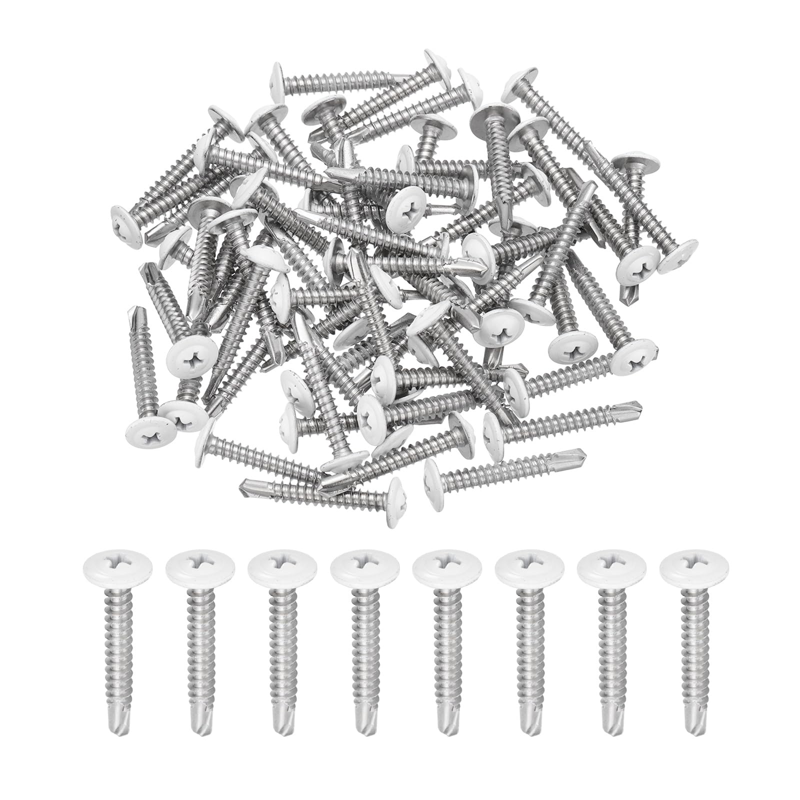 sourcing map 60Pcs M4.8x32mm White Pan Head Self Tapping Screws, 410 Stainless Steel Self Drilling Screws for Metal Sheet Metal Screw, Silver