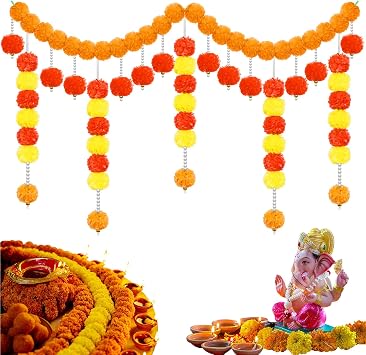Knitgrip 6 Pcs Marigold Garland for Decoration Marigold Toran Diwali Decor