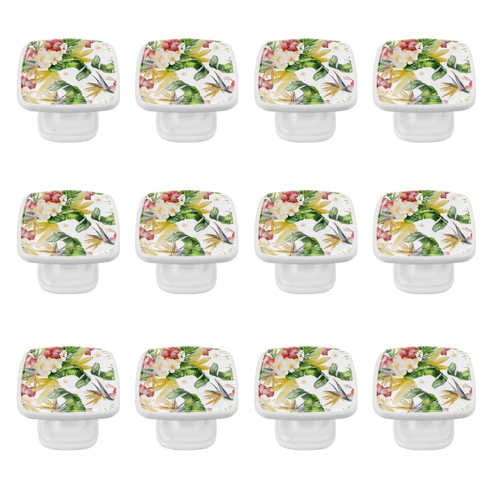 Boutons de tiroir en verre jungle tropicale TBOUOBT Lot de 12 poignées d'armoire