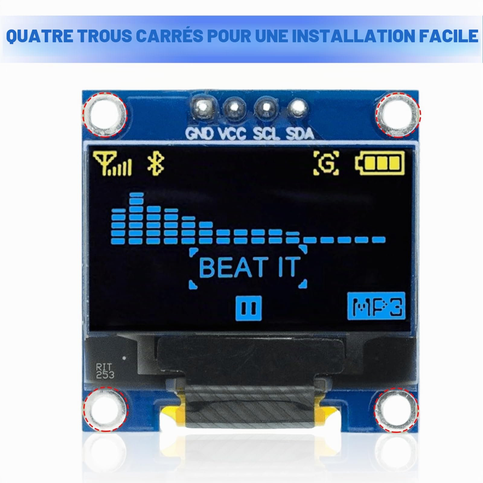 Lot de 5 écrans OLED, 0,96 ", 128 x 64 pixels OLED Display Driver, OLED Display Serial Auto-luminescent, Module d'affichage OLED IIC (jaune et bleu)