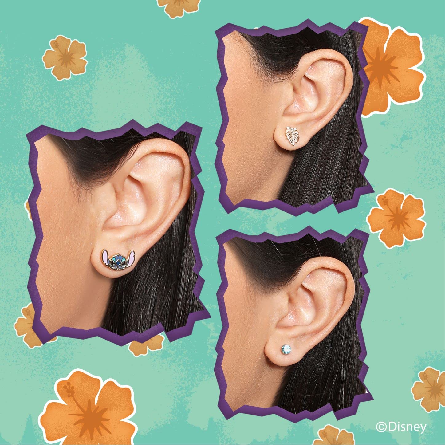 Disney Stitch Girls - Juego de pendientes de 2 y 3 piezas, chapados en flash, juego de 2 o 3 aretes de punto para niñas, joyería oficial de Stitch