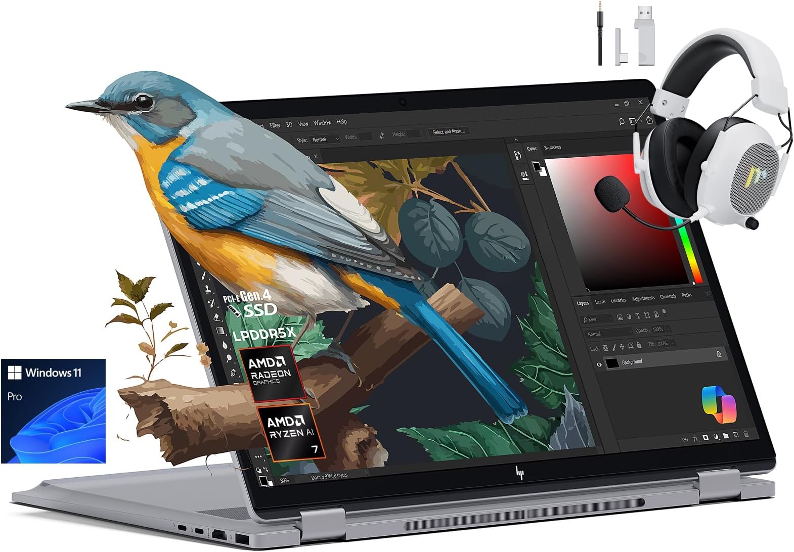 HP 2025 New Envy x360 2-in-1 Laptop, OmniBook X Flip 16" 2K Touchscreen Display, AMD Ryzen AI 7 350, 64GB LPDDR5X RAM, 8TB Gen 4 SSD, Copilot AI, WiFi 6E, Windows 11 Pro, w/Mytrix Accessory