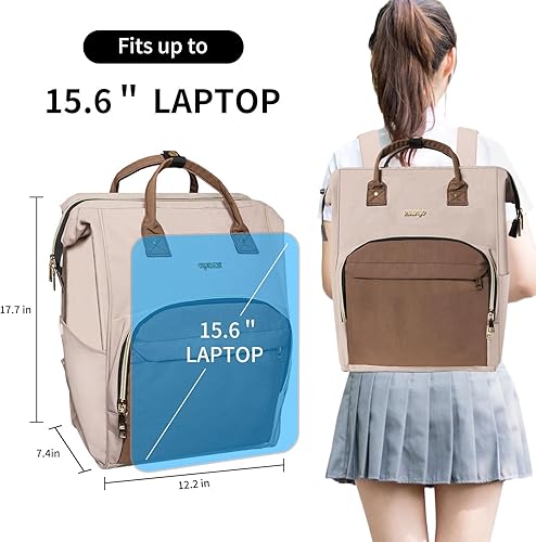 Miniatura 4 de Mochila para computadora portátil para mujer, mochila de viaje de moda para mujer, bolsa de trabajo para computadora,, Marrón, Classic
