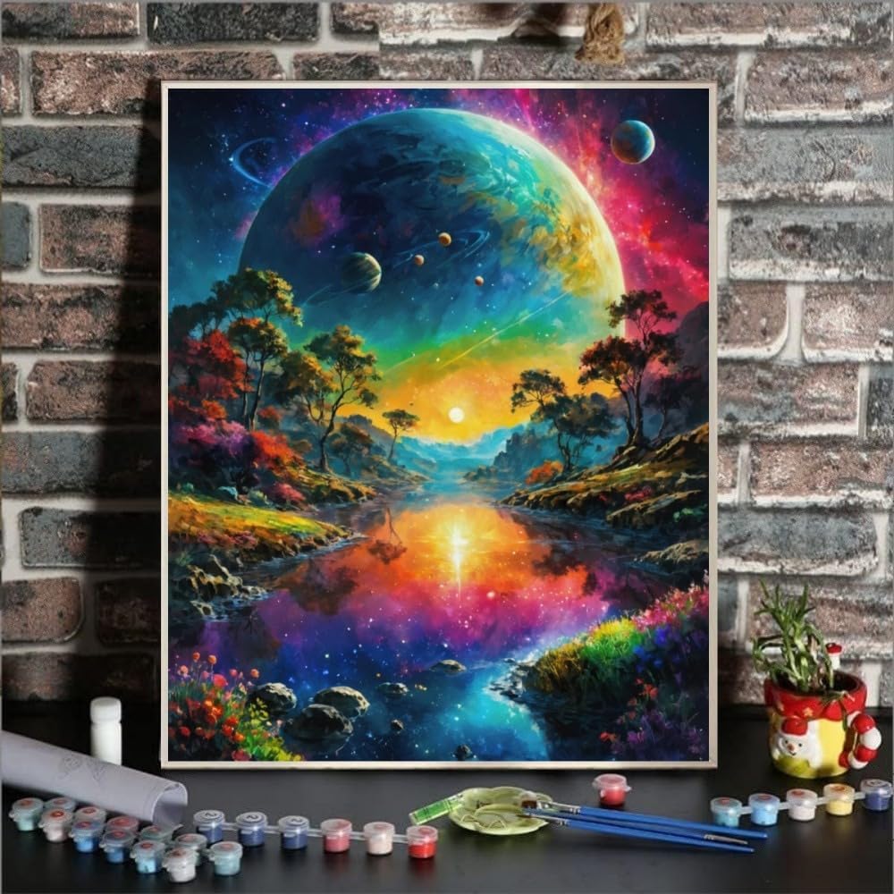 ldazao 4 Pack Moon Paint by Numbers Kit for Adults Beginner Forest Adult Paint by Number Kits On Canvas Adults' Paint-by-Number Kits DIY Oil Painting Kits