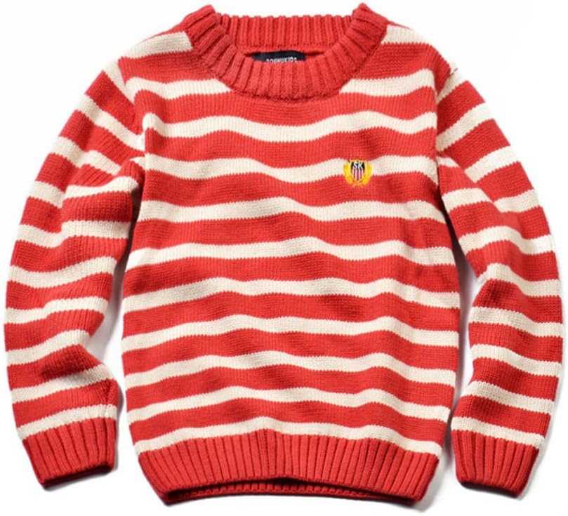 Evelin LEE Little Boys Striped Sweaters Pullover Cotton Lined Warm Sweatshirt Red-3T