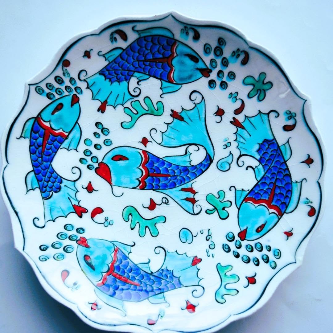Amazon.co.jp: アヴァノス陶器 魚柄 ハンドメイド お皿 トルコ