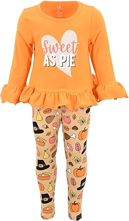 Unique Baby 2 Piece Girls Leggings Outfit with Long Sleeved Shirt Ruffle Waist and Cuff Kid and Toddler Clothes Set