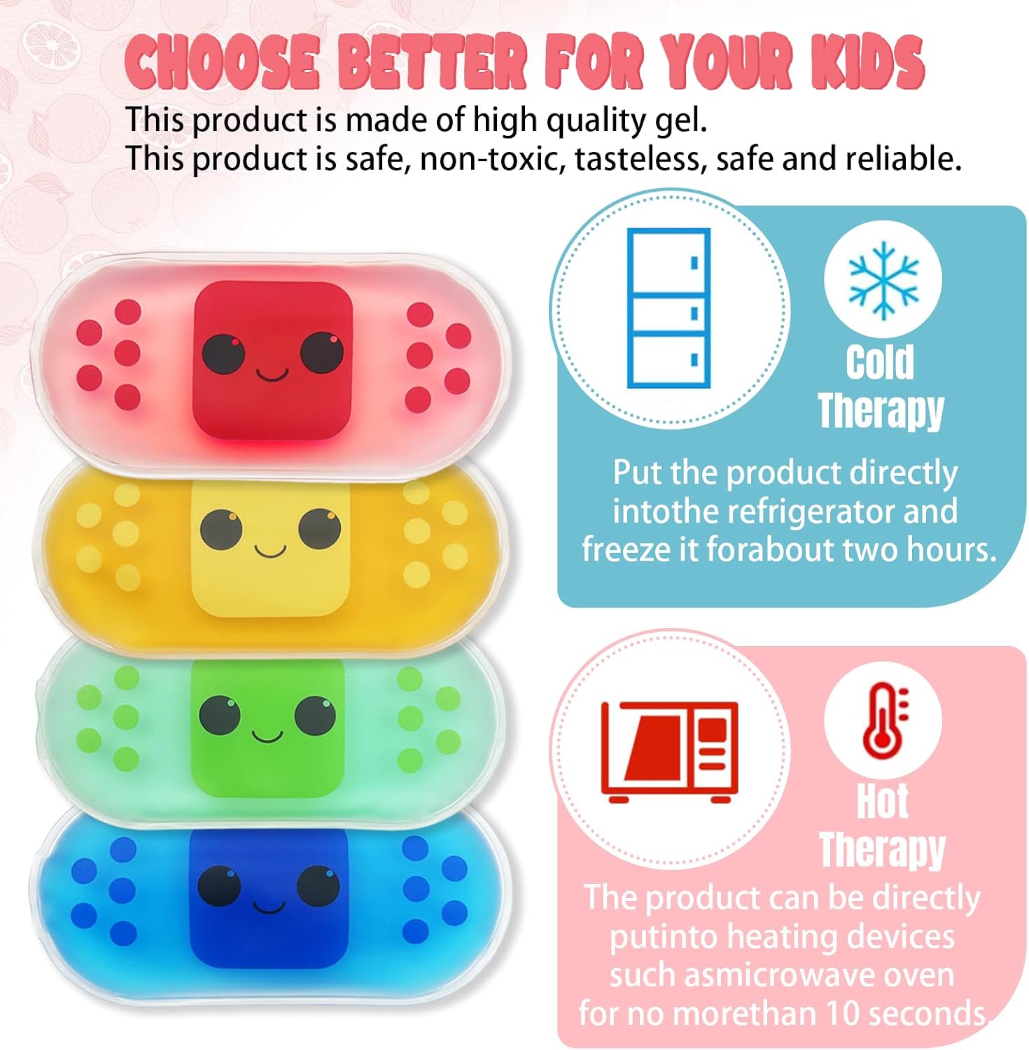 Boo Boo Gel Ice Packs, Kids Ice Packs, Cooler Packs for Injuries, Cold Pack, Cold Therapy and Pain Relief for Minor Cuts, Pain Relief for Kids Injuries, Gel Cooling Hot Packs for Child Injury (4color)