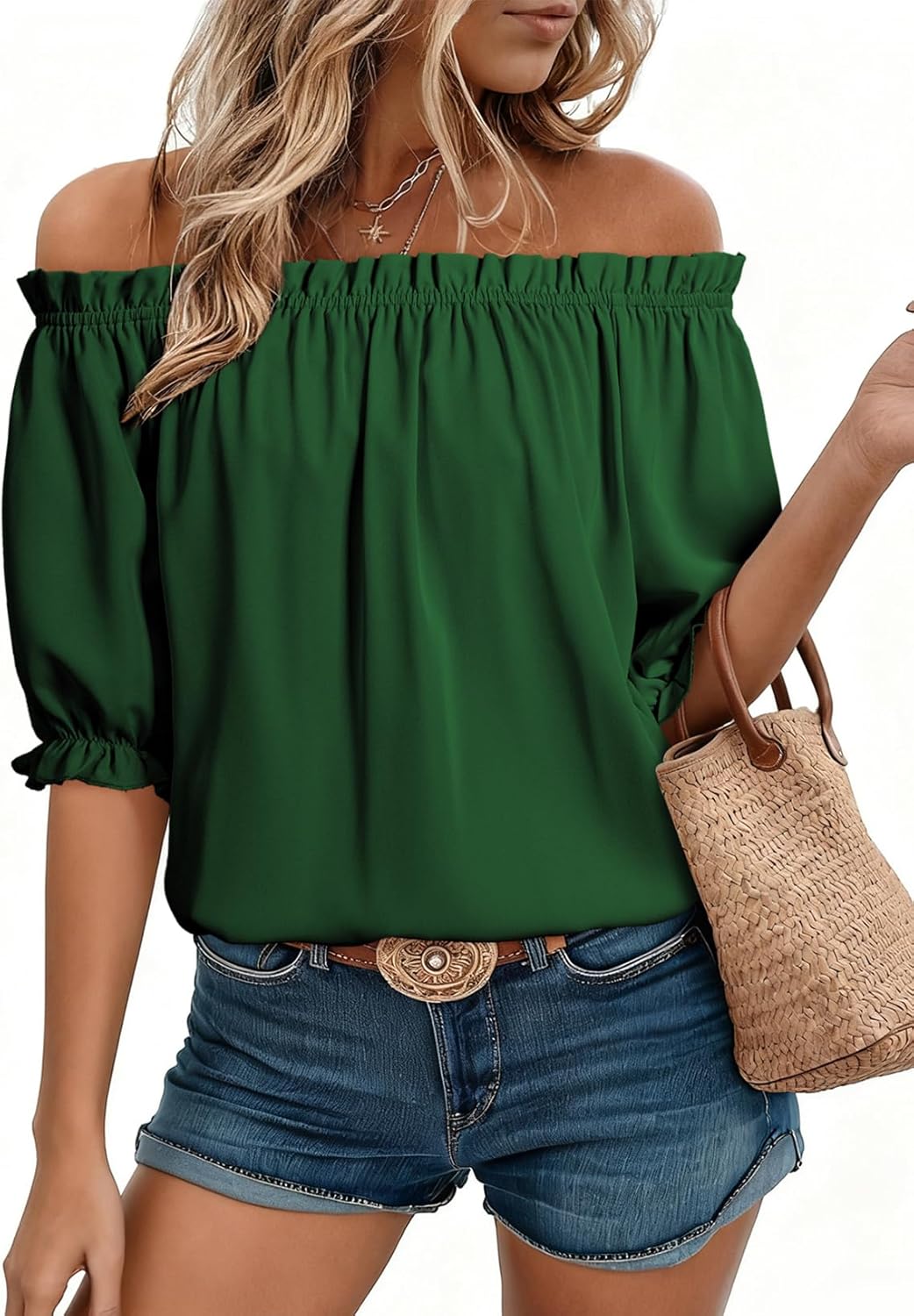 EVALESS Womens Tops Off The Shoulder Blouses for Women Dressy Casual Cute Puff Sleeve T Shirts Fashion 2026