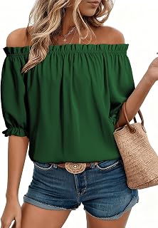 EVALESS Womens Off Shoulder Tops Puff Sleeve Country Concert Outfits