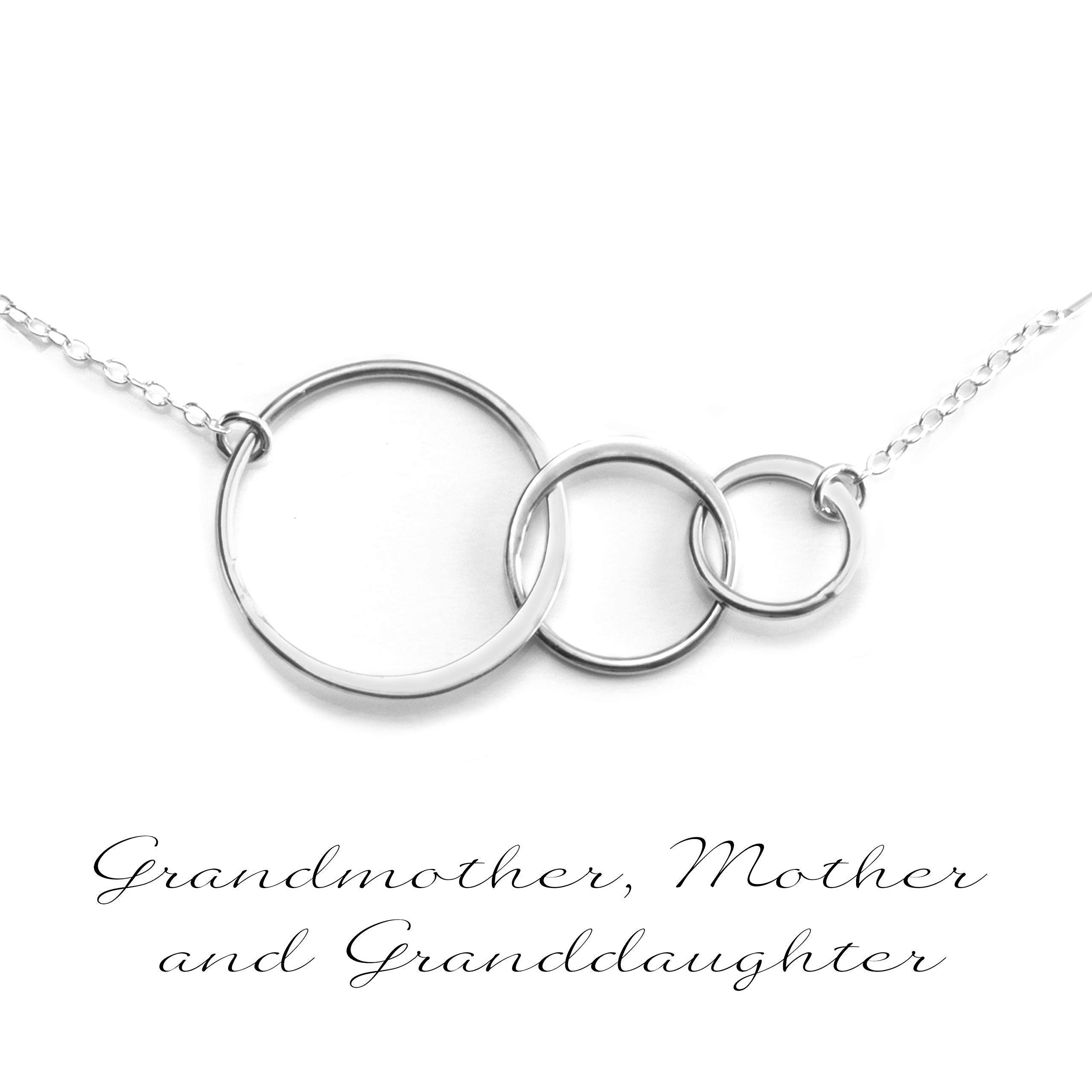 Generations Necklace 925 Sterling Silver for Grandma - 3 Interlocking Circles Grandma Mom Daughter Jewelry Gift for Mothers Day Birthdays