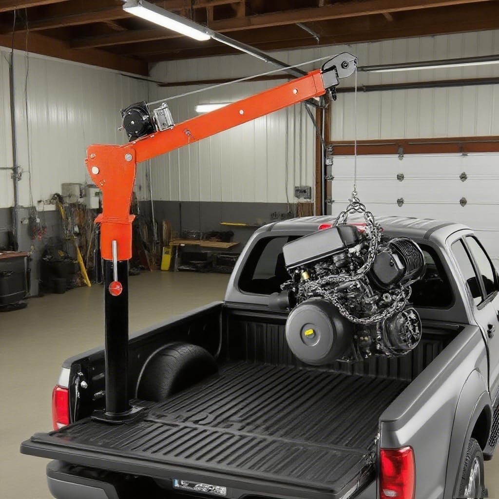Foldable Truck Bed Crane & 1100lbs Truck Lift, 12V 3500Lbs Electric Winch, 360° Swivel Trucks Bed Hoist for Construction Site Operations