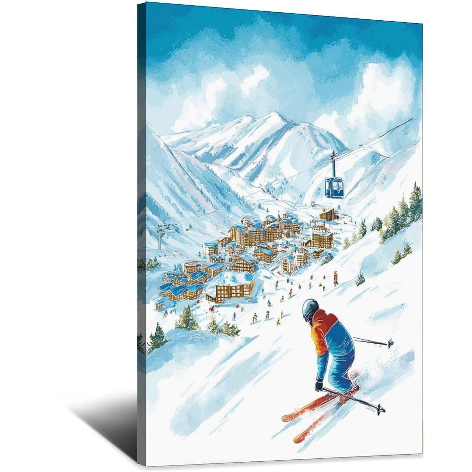 Ischgl Austria Ski Poster 24x36inch(60x90cm) Vintage Watercolor Canvas Art