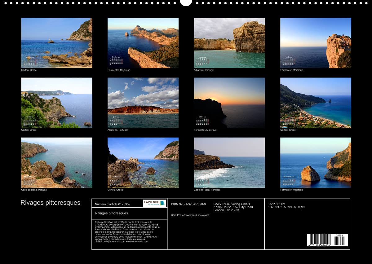 Rivages pittoresques (Premium, hochwertiger DIN A2 Wandkalender 2022, Kunstdruck in Hochglanz): Découvrez les rivages pittoresques de la Grèce, de ... du Portugal. (Calendrier mensuel, 14 Pages )