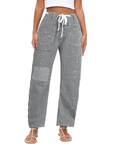 Kedera Women Striped Barrel Jeans Casual Loose Denim Jeans Wide Leg Baggy Pants Mid Waist Boyfriend Jeans Y2k