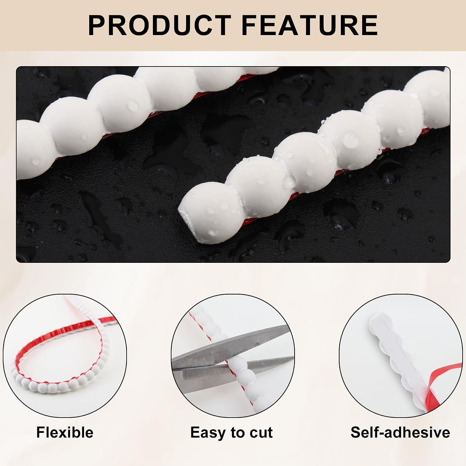Hungbak 0.39" x 196.8" Peel and Stick Unfinished White Beaded Molding Trim - Self-Adhesive Decorative Strip for Picture Frame, Mirror, Shelf, Wall, Door, Cabinet