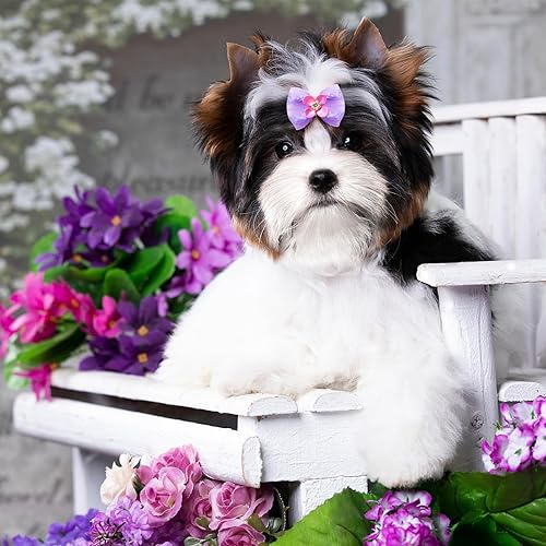 Miniatura 8 de 30 lazos rosados para el pelo de perros con diamantes de imitación para perros pequeños y medianos, lazos anudados con mariposas y perlas de flores,