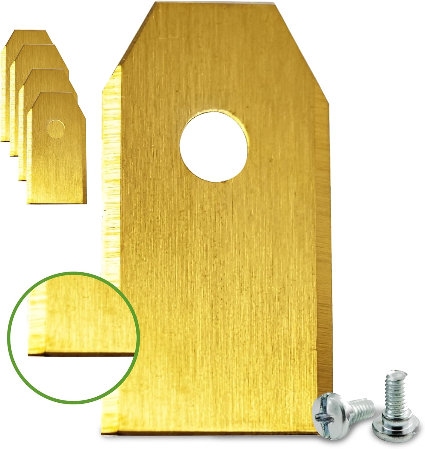 Green Piece Robotic Mower Blades (30 Pack) Titanium-Coated Stainless Steel – Compatible with Husqvarna Automower, Segway, Navimow, etc - High-Performance Cutting with Screws (Regular Size)