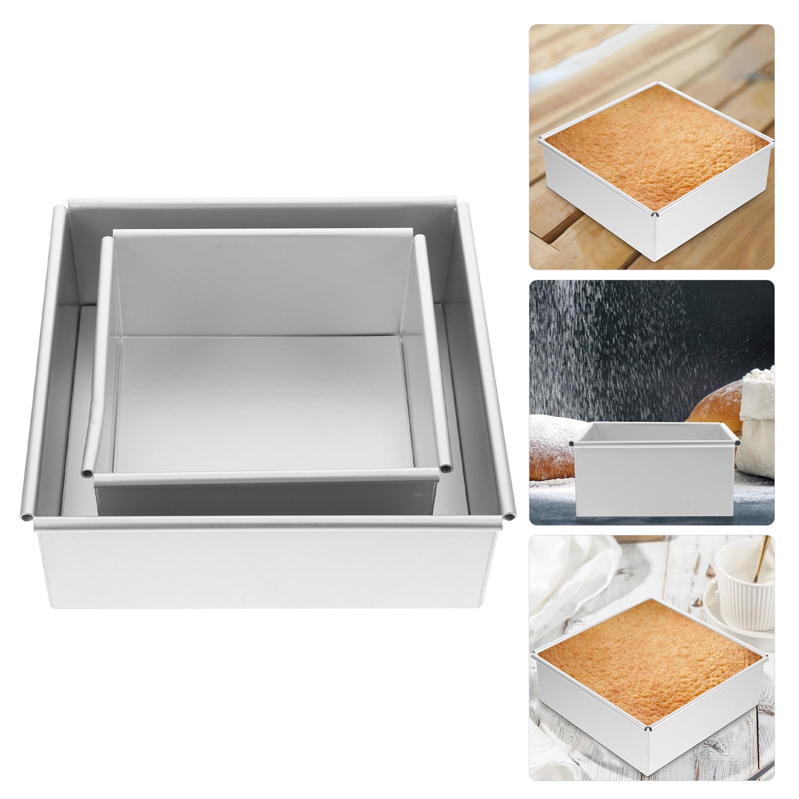 VOSAREA Molde Cuadrado para Pastel 2 Piezas de Aleación de Aluminio | Fondo Extraíble, Color Plata, Uso en Restaurantes y Tiendas de Postres, Diseño Reutilizable para Horneado