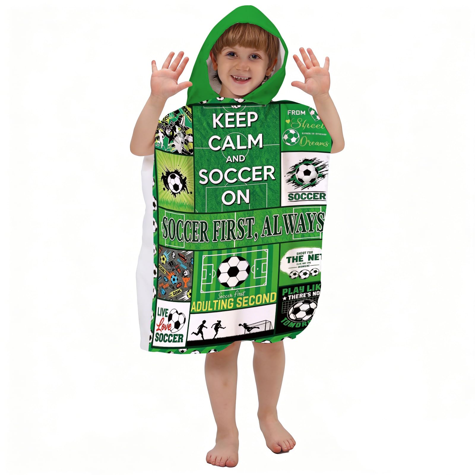 Corbourt Hooded Kids Beach Towels - Soccer Bath Towel Girls Boys Swim Kids Pool Towels Quick Dry Lightweight Soft Microfiber Poncho Towel 24x24 (Soccer Towel-1)