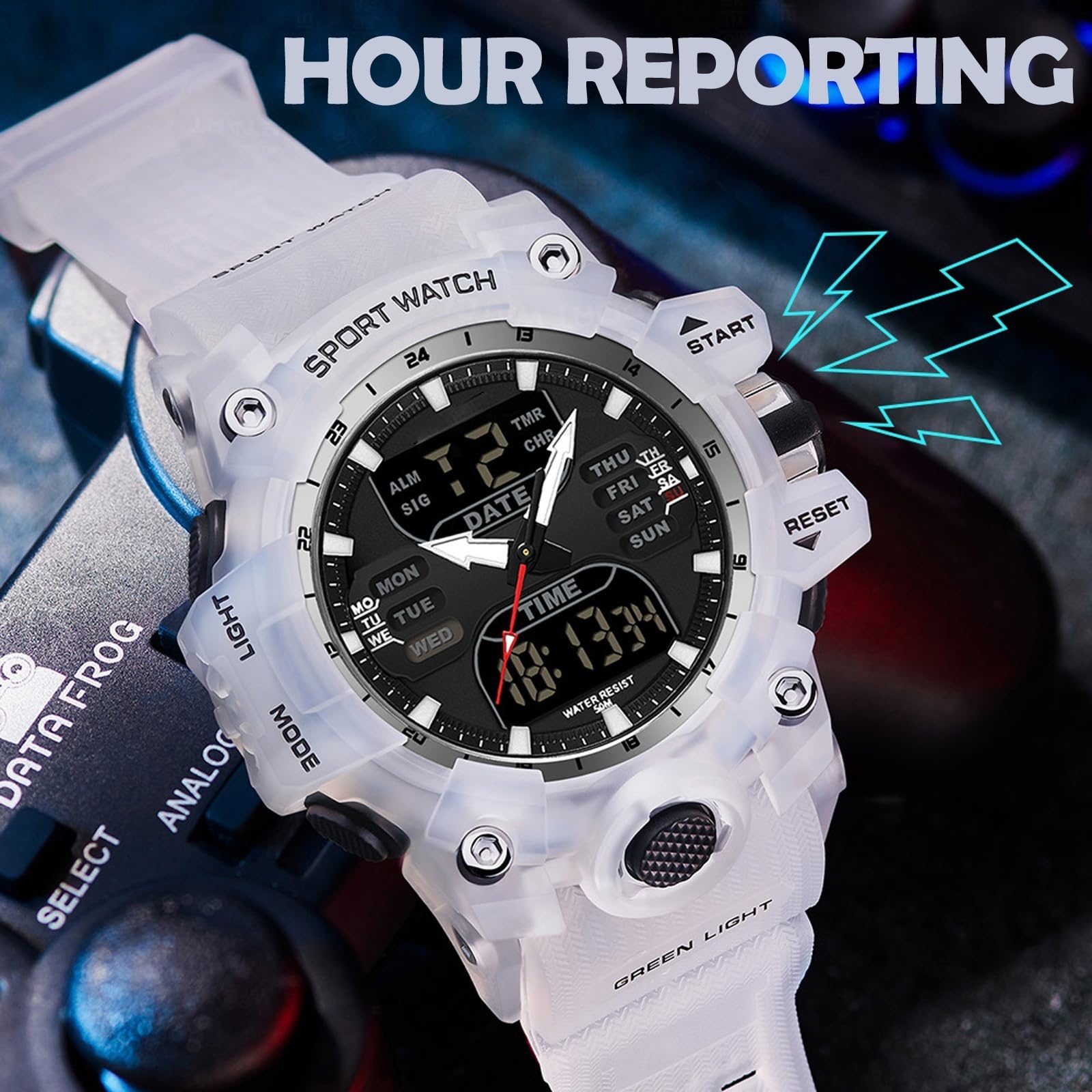 findtime Relojes para hombre digital transparente azul reloj de pulsera para hombres jóvenes diseño táctico militar único con temporizador LED pulsera de silicona