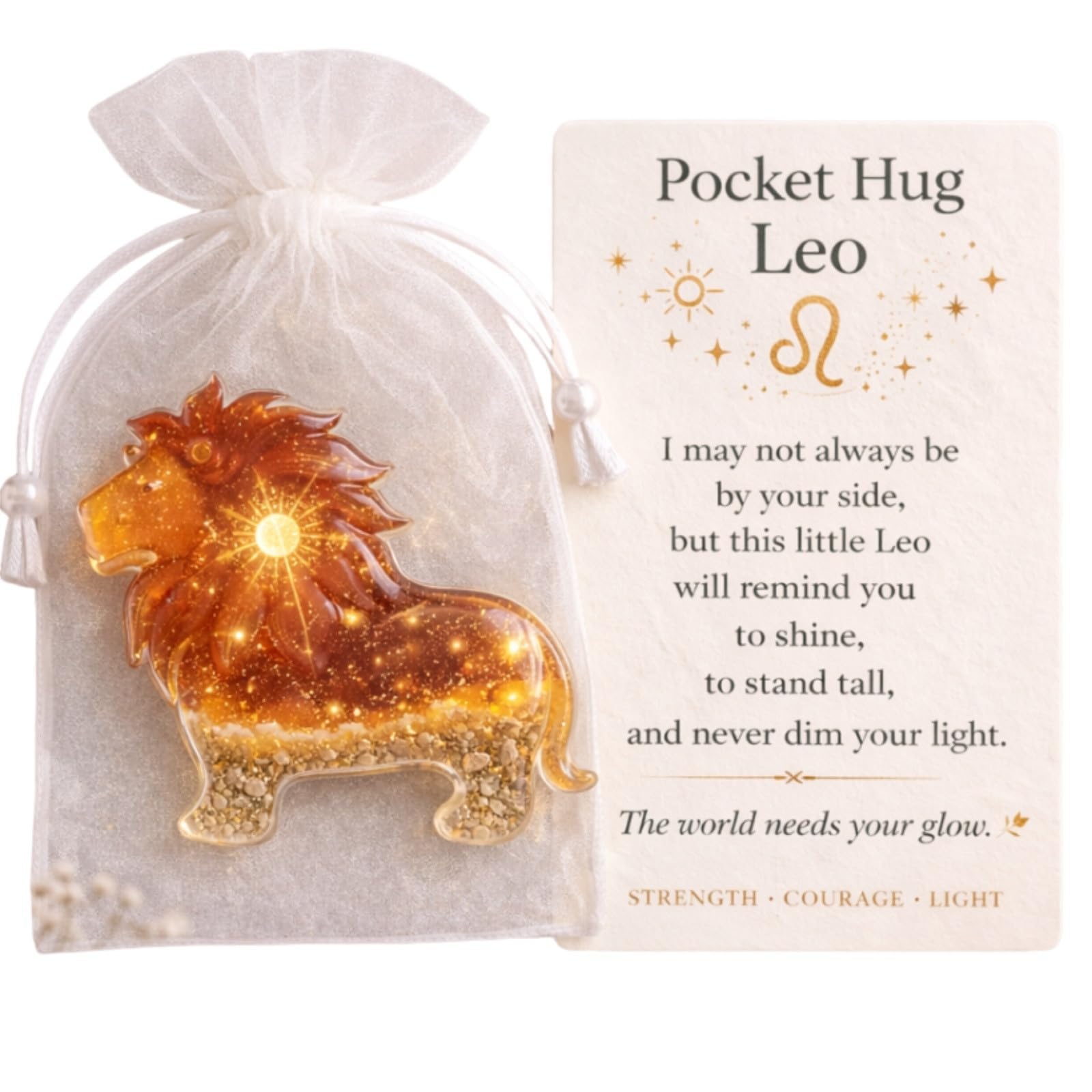 ZBELLO 2PCS Pocket Hug Zodiac Resin Ornament, Sign Astrology Keepsake, Acrylic Horoscope Token Gift, Birthday Present for Friends, Her & Him (Leo)