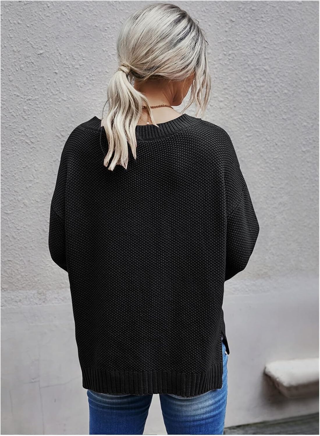 高品質の激安 ハーフボタンドロップショルダーセーターカジュアルスプリング フォールスクープネックプルオーバー Color Black Size L セーター サイズ S Proksi Si