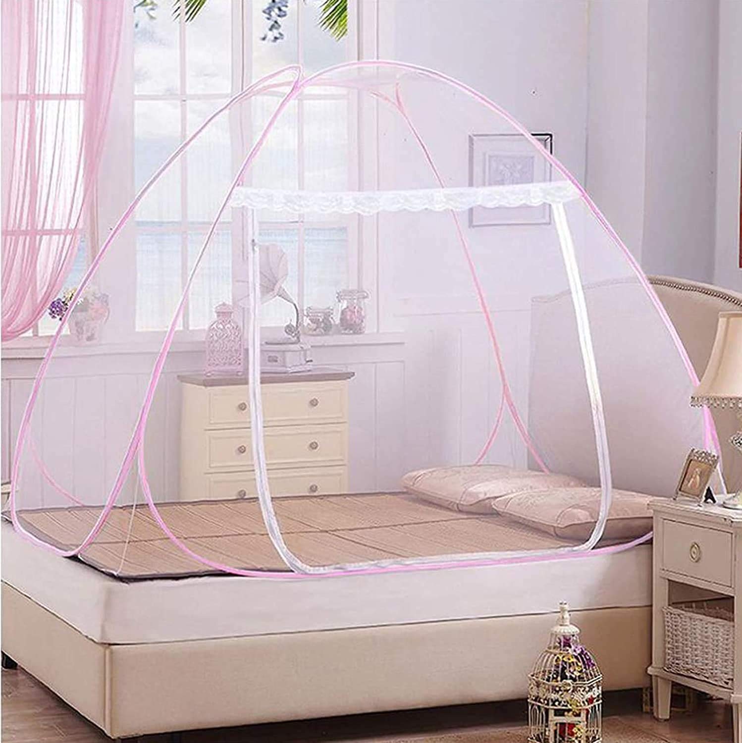 Kuber Industries Mosquito Net Foldable King Size (Double Bed) with Free Saviours 6.5 x 6.5 Feet (Pink) (B083MDF6YZ) Amazon Price History, Amazon Price Tracker