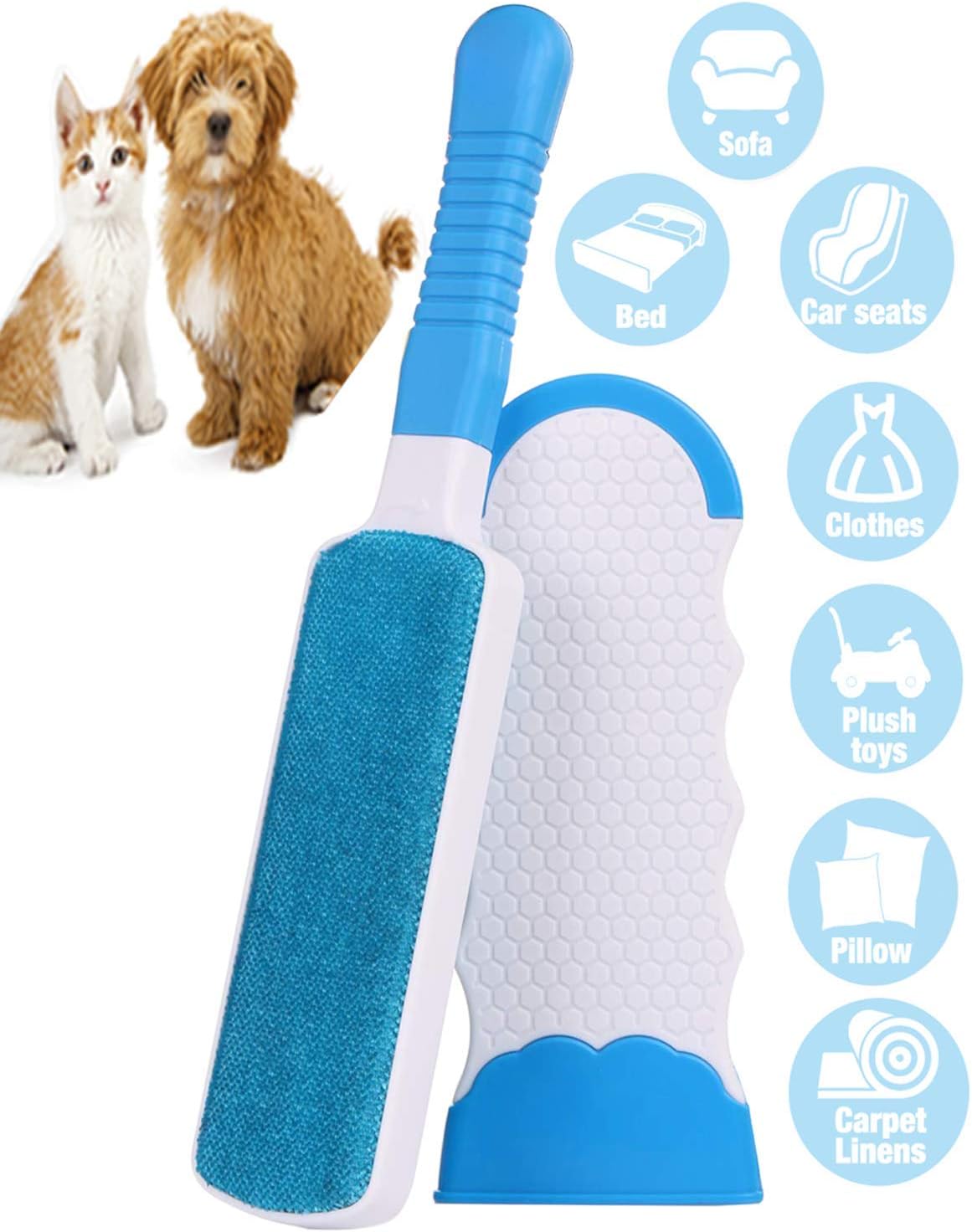 Lint Brush - Pet Hair Remover Brush - Dog & Cat Fur Remover with Self-Cleaning Base - Efficient Double Sided Animal Hair Removal Tool - Perfect for Clothing, Furniture, Couch, Carpet, Car Seat.