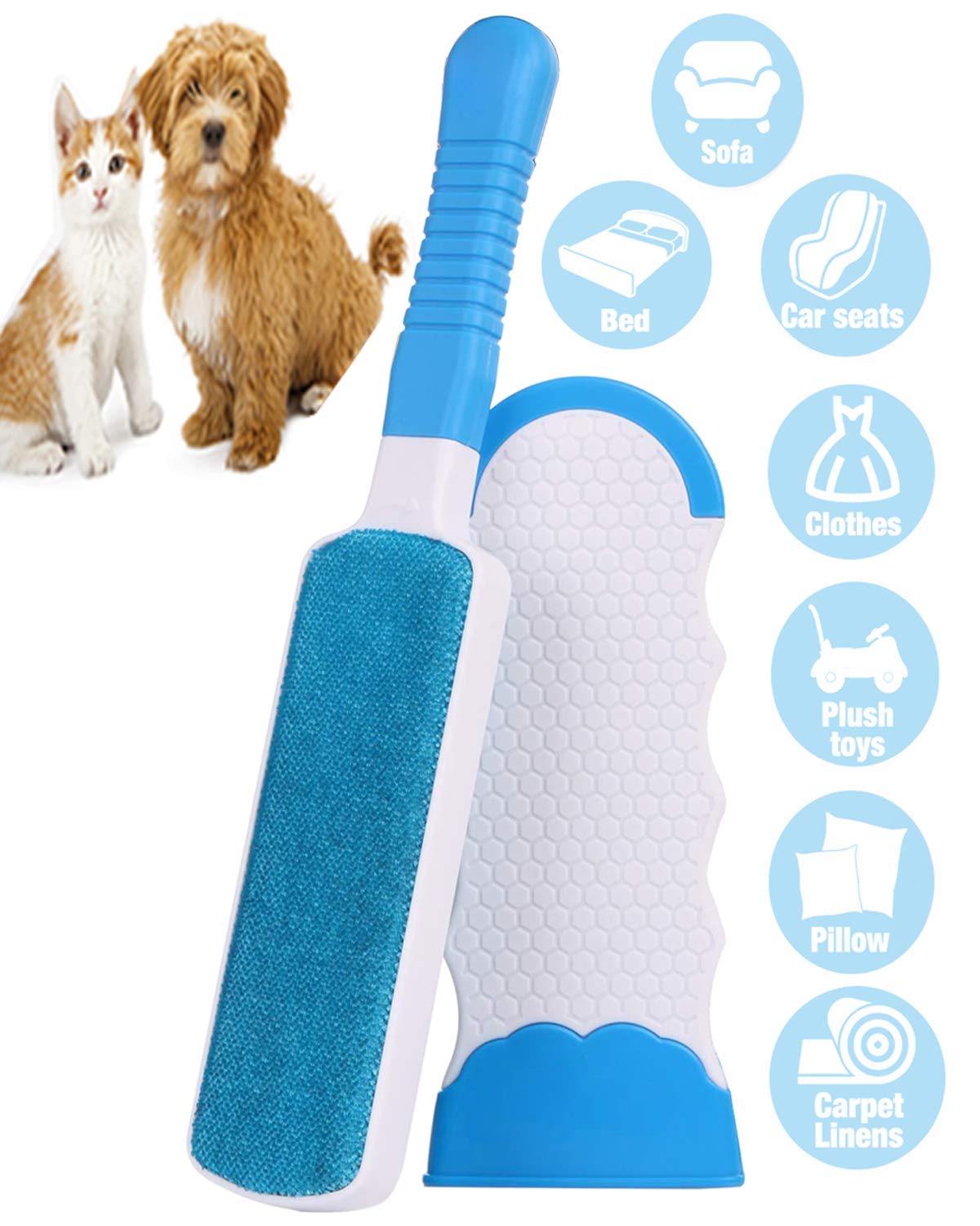 Lint Brush - Pet Hair Remover Brush - Dog & Cat Fur Remover with Self-Cleaning Base - Efficient Double Sided Animal Hair Removal Tool - Perfect for Clothing, Furniture, Couch, Carpet, Car Seat.