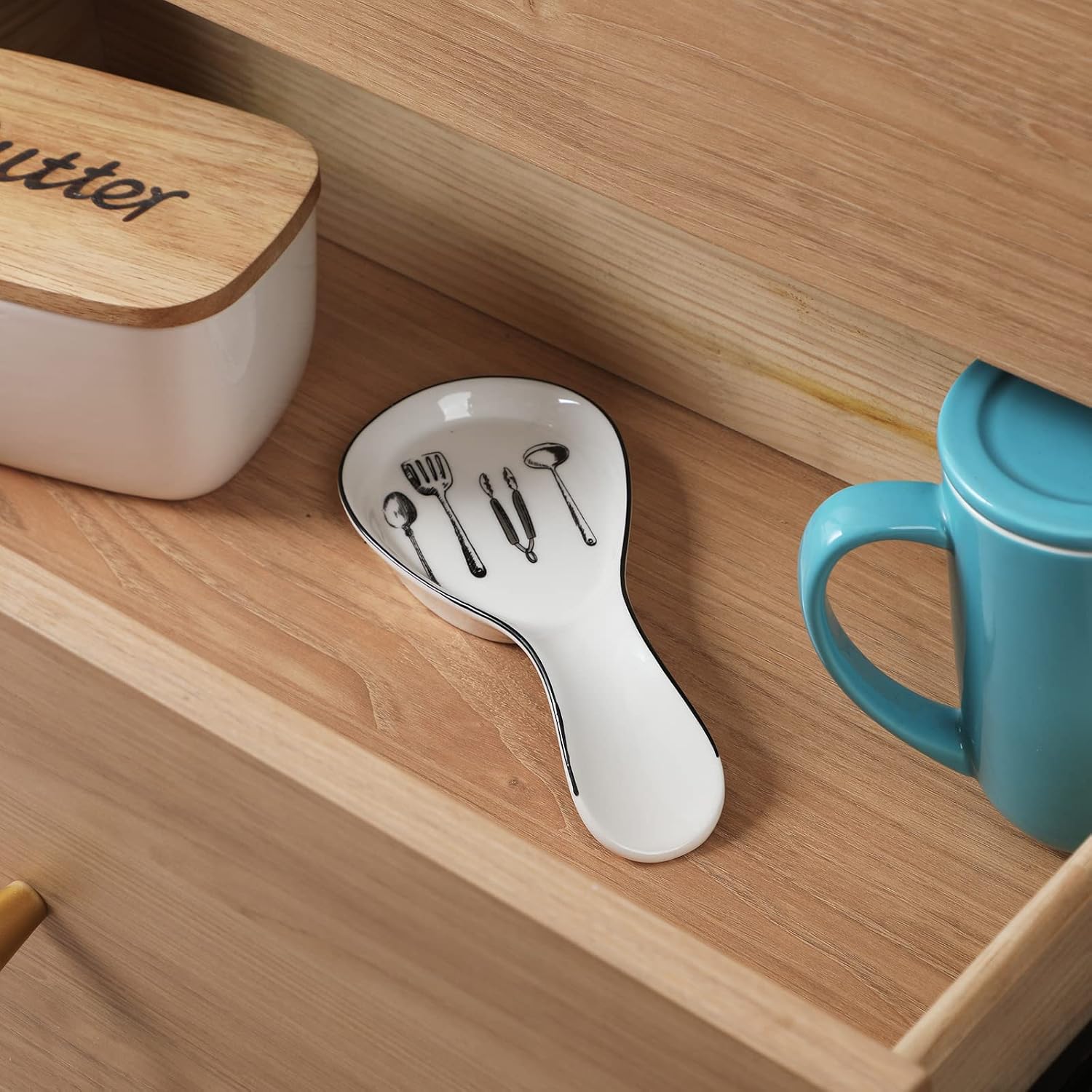 GDCZ Large Porcelain Spoon Rest Holder for Stove Top and Counter (White)