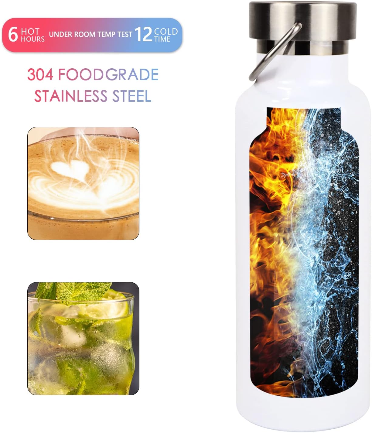 4 Pcs 20oz Sublimation Stainless Steel Sports Water Bottle Double Wall Insulated Bottle with Handle and Leak-Proof Lid for Cyclists Runners Hikers Gift (White)