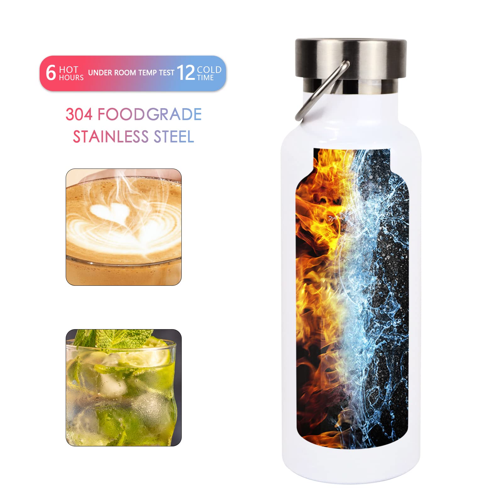 Edelstahl-Wasserflaschengriff, auslaufsicher, 590 ml | 4 Pack 567.0 g Sublimation Edelstahl Isolierte Sportflasche Auslaufsicher Deckel für Radfahrer/Läufer/Wanderer Weiß