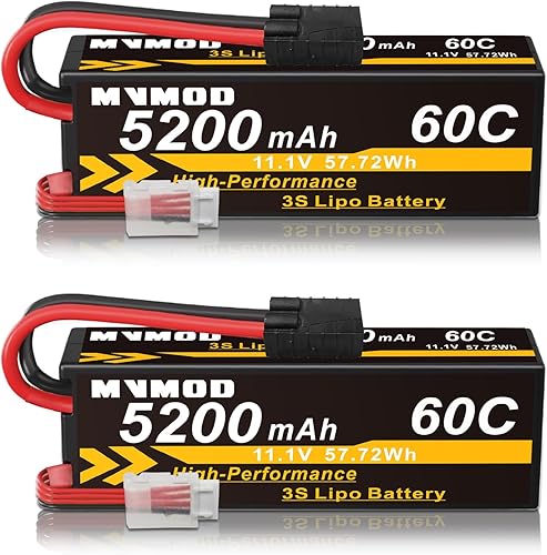 Batería LiPo de 11.1 V 3S, 2 paquetes, 5200 mAh 60C RC Lipo Baterías Duro con Enchufe TR, Batería RC para Rc Car Rc Truck Avión Helicóptero Barco