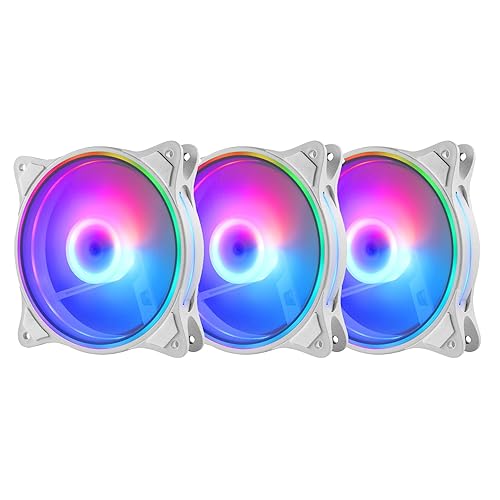 Miniatura 8 de Ventilador de refrigeración para computadora de 4.724 in, carcasa de juego LED blanca, ventilador silencioso de 12 V, ventilador de PC con triple