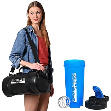 The Ultimate Combo of Fitness Gym Set with Sports Duffle Bag and Workhard Protein Shaker Bottle (700ml) (Blue)