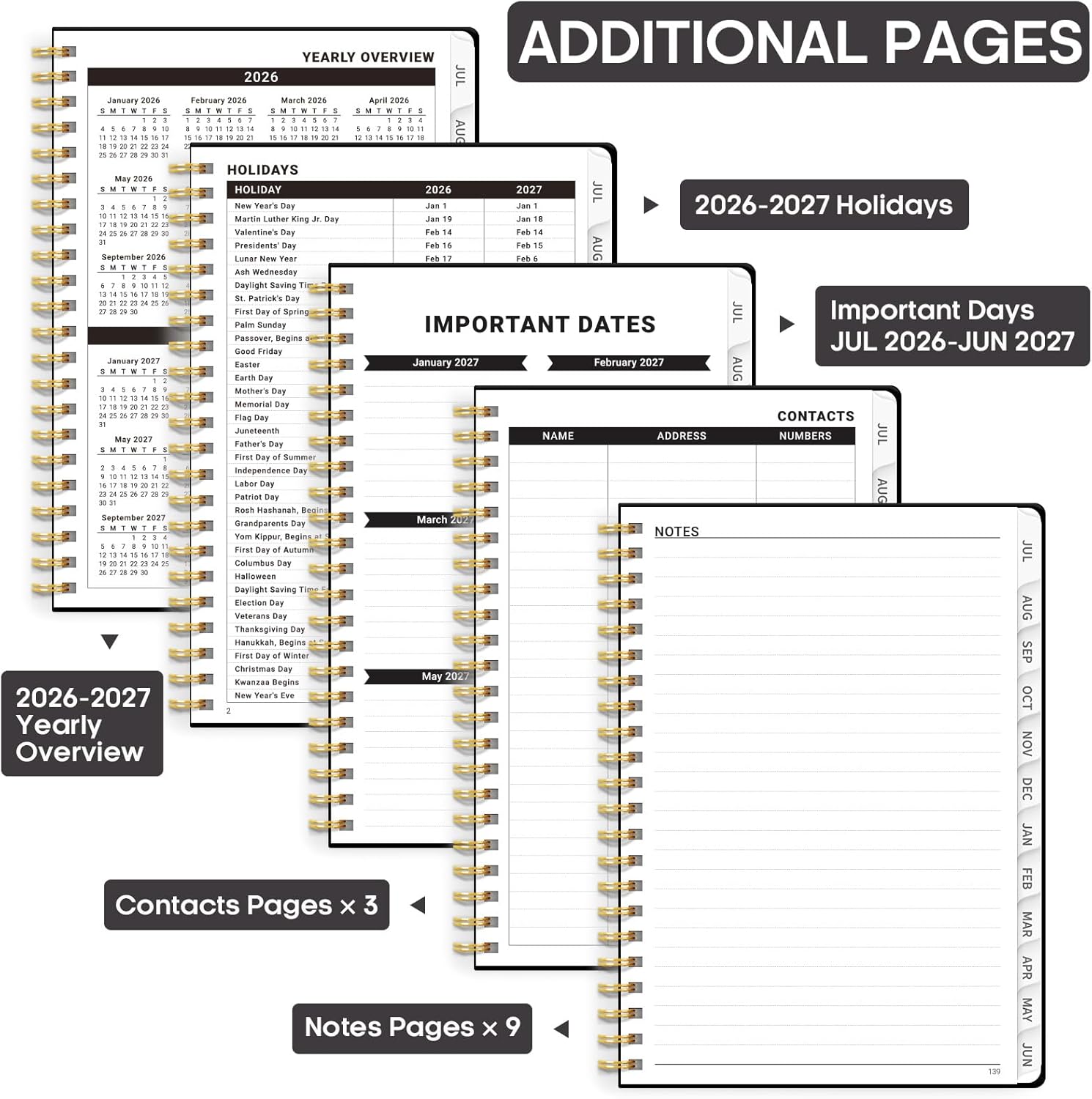 Academic Planner 2026-2027, Weekly and Monthly Calendar Planner Book, July 2026 – June 2027, Hardcover Organizer with Tabs, Perfect for Teachers, Students, Women & Men, A5 (6.4" x 8.5") - Black