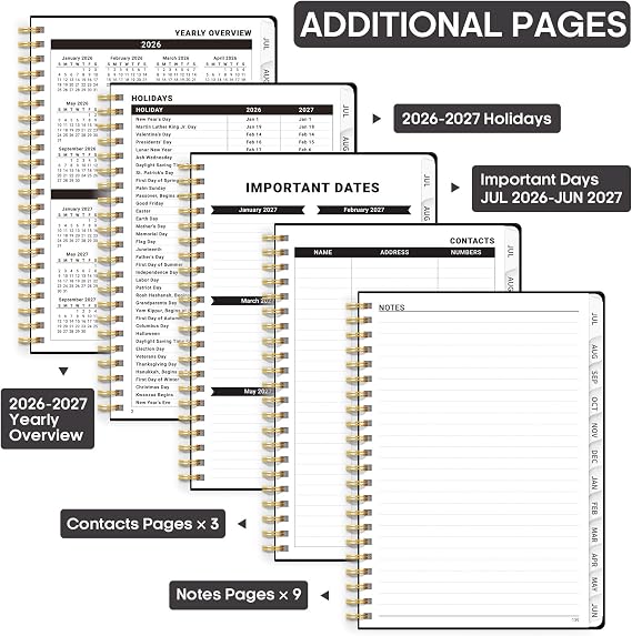 8.5 x 11 Academic Planner 2026-2027, Weekly & Monthly Calendar Planner Book, July 2026 June 2027, Large Hardcover Organizer with Tabs, Perfect for Teachers, Students, Women & Men A4, Black