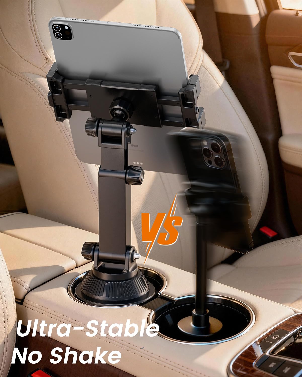 OHLPRO Support de tablette pour voiture, compatible avec iPad de 5 à 17 ", tablettes Samsung, porte-gobelet de voiture avec bras pivotant réglable et flexible, accessoire de voiture pour road trips